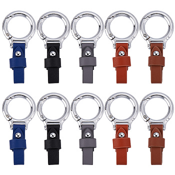 10Pcs 5 Colors PU Leater Pendant Decorations, with Alloy Key Rings Clasp, 75x35x13mm, 2pcs/color