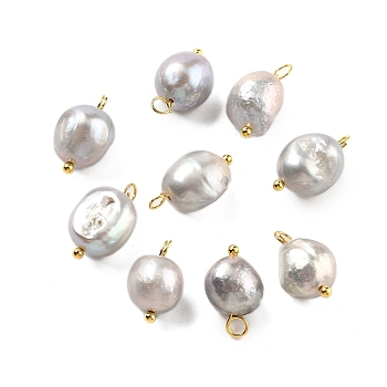 20Pcs Natural Freshwater Pearl Pendants, Potato Charms with Golden Plated Brass Loops, Silver, 16~17x8~9x8~8.5mm, Hole: 2.5~3mm