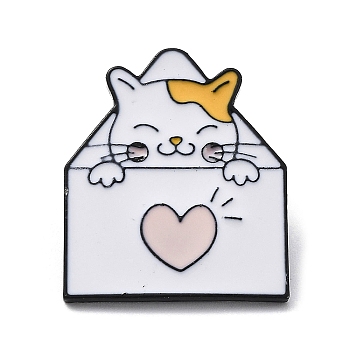 Cute Cat Enamel Pins, Black Alloy Brooch for Women, Valentine's Day Theme, Heart, 29x24x1.5mm