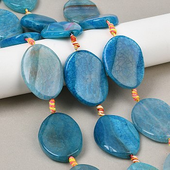 Natural Dragon Veins Agate Beads Strands, Dyed & Heated, Flat Oval, Sky Blue, 40~42x31~34x6~8mm, Hole: 2mm, about 8pcs/strand, 15.94''~16.54''(40.5~42cm)