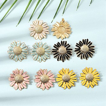 304 Stainless Steel Enamel Stud Earrings, Flower, Ion Plating(IP), Golden, Mixed Color, 29x28mm