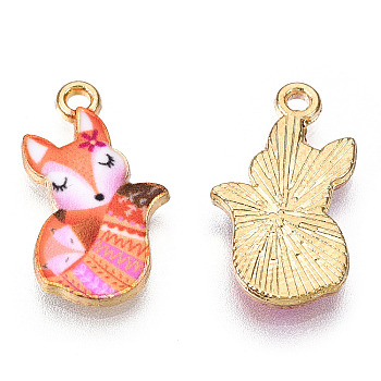 Painted Alloy Pendants, Fox Charm, Cadmium Free & Nickel Free & Lead Free, Golden, Light Salmon, 19.5x11.5x2mm, Hole: 1.5mm