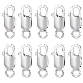 10Pcs Rhodium Plated 925 Sterling Silver Lobster Claw Clasps, with 925 Stamp, Platinum, 10.5mm, Hole: 1mm