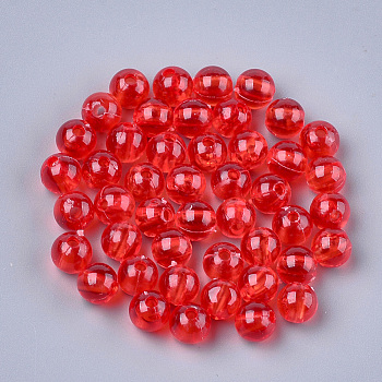 Transparent Plastic Beads, Round, Red, 6x5.5mm, Hole: 1.8mm, about 5000pcs/500g