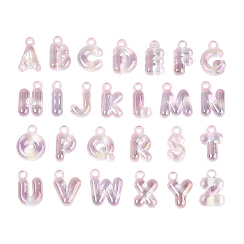 UV Plating Rainbow Iridescent Acrylic Pendants, Letters, Misty Rose, 25~26x14~22.5x8mm, Hole: 3.5mm