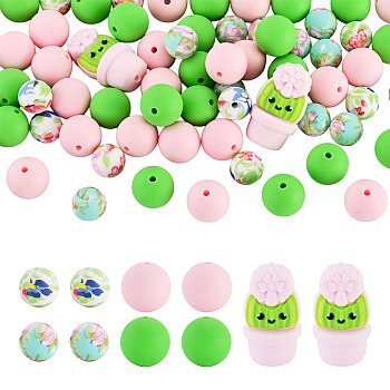 62Pcs 5 Styles 3D Three-Dimensional Silicone Beads, Focal Beads, for DIY Supplies Jewelry Keychain Making, Mixed Shapes, Mixed Color, 31x17.5x18mm, Hole: 2.5mm