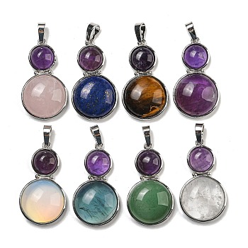 Natural & Synthetic Mixed Gemstone Pendants, Gourd Charms, with Rack Plating Platinum Tone Brass Findings, Cadmium Free & Lead Free, Mixed Dyed and Undyed, 35x19.5x7.5mm, Hole: 8x5mm