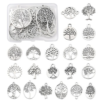 20Pcs 20 Styles Tibetan Style Alloy Pendants, Tree of Life, Antique Silver, 13.5~40x10~27x1~2.5mm, Hole: 1.5~4mm, 1pc/style