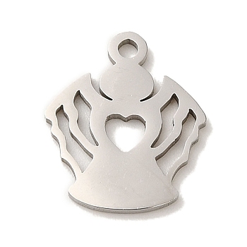 201 Stainless Steel Charms, Laser Cut, Angel Charm, Stainless Steel Color, 14.5x12.5x1mm, Hole: 1.4mm
