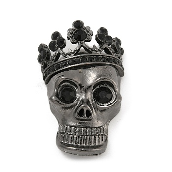 Halloween Theme Alloy with Glass Rhinestone Cabochons, Skull, Gunmetal, 44x29x12mm