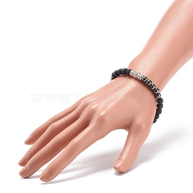 Natural Lava Rock & Synthetic Hematite Stretch Bracelet(BJEW-JB08472-01)-3