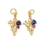 Brass Micro Pave Cubic Zirconia Pendants, Ice Cream Charms, Cadmium Free & Lead Free, Rack Plating, Long-Lasting Plated, with Jump Ring, Real 18K Gold Plated, 17.5x10x3.5mm, Hole: 3.3mm(KK-C143-04G)