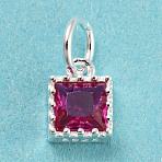 925 Sterling Silver Birthstone Charms, with Single Cubic Zirconia, Faceted Square, Silver, Medium Violet Red, 7x5x3mm, Hole: 3mm(STER-G035-01A-01)