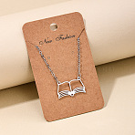 Fashionable Iron Hollow Out Book Pendant Necklaces for Women, Silver, 16.54 inch(42cm)(FS-WG9E5D2-02)