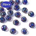 20Pcs Handmade Gold Sand Lampwork Beads, Inner Flower, Faceted Rondelle, Midnight Blue, 8x6mm, Hole: 1mm(LAMP-YW0001-79A)