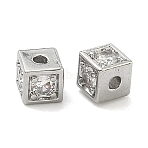 Brass Micro Pave Clear Cubic Zirconia Beads, Cadmium Free & Lead Free, Rack Plating, Long-Lasting Plated, Cube, Platinum, 5.5x5.5x5.5mm, Hole: 1.8mm(KK-D229-20P)