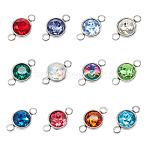 12Pcs 12 Colors K9 Glass Links/Connectors, Faceted, Flat Round, with 304 Stainless Steel Findings, Stainless Steel Color, Mixed Color, 17.5x10x6.5mm, Hole: 2.5mm, 1pc/color(GLAA-TA0002-53)