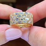 Brass Micro Pave Clear Cubic Zirconia Finger Rings, Rectangle, Golden, US Size 7(17.3mm)(FS-WGC136A-02)
