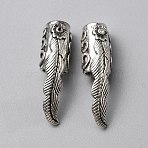 Alloy Closed Cover Clasp Head, End Caps for Wooden Bracelet, Flower with Feather, Antique Silver, 36x11x11mm, Hole: 8.2mm(FIND-WH0155-046A)