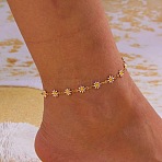 Flower Brass Enamel Link Anklets, White, 9-7/8 inch(250mm)(WG09DCF-03)