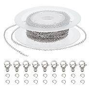 DIY Chain Bracelet Necklace Making Kit, Including 304 Stainless Steel Cable Chains & Jump Rings & Lobster Claw Clasps, Stainless Steel Color, Chain: 2.5x2x0.5mm, 10M/bag(DIY-AR0003-67A)