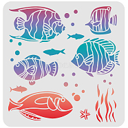 Plastic Reusable Drawing Painting Stencils Templates, for Painting on Scrapbook Fabric Tiles Floor Furniture Wood, Square, Fish Pattern, 300x300mm(DIY-WH0172-500)