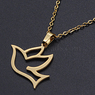 201 Stainless Steel Pendants Necklaces, with Cable Chains and Lobster Claw Clasps, Pigeon, Golden, 17.71 inch(45cm), 1.5mm(NJEW-S105-JN670-45-2)