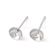 Rack Plating Brass Stud Earring Findings, with 925 Silver Pin, for Half Drilled Beads, Long-Lasting Plated, Cadmium Free & Lead Free, Platinum, 14.5x6mm, Pin: 0.7mm(KK-G433-05A-P)