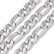 304 Stainless Steel Figaro Chains, Unwelded, with Spool, Stainless Steel Color, 22.5x14.5x4mm, 30.5x14.5x4mm, about 16.40 Feet(5m)/Roll(CHS-G022-01P)