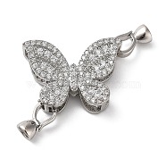 Brass Flod Over Clasps, with Clear Cubic Zirconia, Butterfly, Platinum, 20x28x8.5mm(KK-Q785-16P)