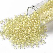 TOHO Round Seed Beads, Japanese Seed Beads, (182) Inside Color Luster Crystal Soft Yellow, 8/0, 3mm, Hole: 1mm, about 1110pcs/50g(SEED-XTR08-0182)