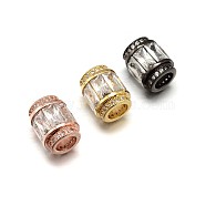 Column Brass Micro Pave Cubic Zirconia Large Hole Beads, Lead Free & Nickel Free & Cadmium Free, Clear, Mixed Color, 12x10mm, Hole: 5.5mm(ZIRC-N017-20-NR)