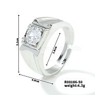 Fashionable Unisex Brass Micro Pave Clear Cubic Zirconia Adjustable Rings, Platinum, Inner Diameter: 18mm(VA2990-14)