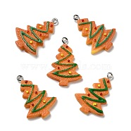 Opaque Resin Pendants, with Platinum Tone Iron Loops, Imitation Gingerbread, Christmas Tree, Sandy Brown, 31x21.5x4mm, Hole: 2mm(RESI-D055-125P)