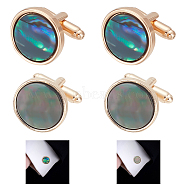 WADORN 2 Pairs 2 Colors Natural Shell Cufflinks for Men, with Alloy Findings, Flat Round, Mixed Color, 19x18mm, 1 pair/color(FIND-WR0010-96)