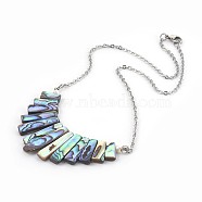 Natural Abalone Shell/Paua Shell Graduated Pendant Necklaces, with 304 Stainless Steel Rolo Chains, Rectangle, 15.94 inch(40.5cm)(NJEW-JN02273)
