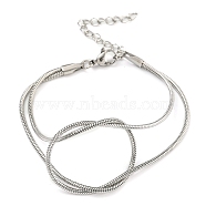 Non-Tarnish 304 Stainless Steel 2-Strand Round Snake Chain Bracelets, Stainless Steel Color, 6.38 inch(16.2cm)(BJEW-P334-01A-P)