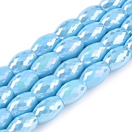 Electroplate Glass Beads Strands, AB Color Plated, Faceted, Oval, Light Sky Blue, 11x8mm, Hole: 1.2mm, about 60pcs/strand, 26.38 inch(67cm)(EGLA-S194-15A-A07)