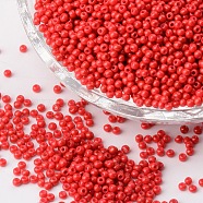12/0 Grade A Round Glass Seed Beads, Baking Paint, Orange Red, 12/0, 2x1.5mm, Hole: 0.7mm, about 30000pcs/bag(SEED-Q009-FJX14)