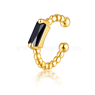 Rectangle Cubic Zirconia Cuff Earrings, Golden 925 Sterling Silver Non Piercing Earrings, Black, Surface: 5x2mm(XI8774-1)