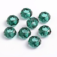Glass European Beads, Large Hole Beads, No Metal Core, Rondelle, Teal, 14x8mm, Hole: 5mm(GDA007-68)