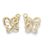 Alloy Pendant Rhinestone Settings, Butterfly, Light Gold, Fit for 2mm rhinestone, 16x17.5x3mm, Hole: 1.8mm(PALLOY-S132-034)