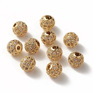 Rack Plating Brass Cubic Zirconia Beads, Long-Lasting Plated, Round, Golden, 8x7mm, Hole: 2mm(ZIRC-S001-8mm-A01)