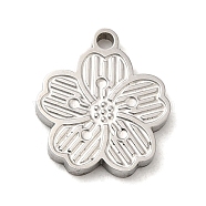 304 Stainless Steel Charms, Textured and Laser Cut, Flower Charm, Stainless Steel Color, 11.5x10.5x1.5mm, Hole: 1.2mm(STAS-Q301-25P)