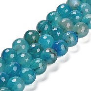 Natural Agate Beads Strands, Dyed & Heated, Round, Faceted, Light Sea Green, 13.5~14mm, Hole: 0.8mm, about 26pcs/strand, 14.76 inch(37.5cm)(G-L595-A01-01E)