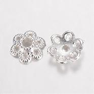 Alloy Bead Caps, Hollow 6-Petal Flower, Silver Color Plated, 6.5x2mm, Hole: 1mm(PALLOY-D348-42S)
