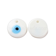 Handmade Lampwork Evil Eye Pendants, Flat Round, White, 30x5mm, Hole: 3mm(LAMP-E106-02A-01)
