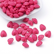 Opaque Acrylic Beads, Heart, Deep Pink, 11x11x7mm, Hole: 1.5mm, about 1420pcs/500g(SACR-R827-04)