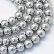 Baking Painted Pearlized Glass Pearl Round Bead Strands, Dark Gray, 4~5mm, Hole: 1mm, about 210pcs/strand, 31.4 inch(HY-Q003-4mm-34)