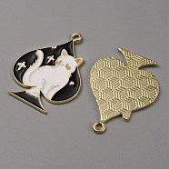 Alloy Enamel Pendants, Playing Card with Cat Charms, Light Gold, Spade, 33.5x25x1.5mm, Hole: 1.8mm(ENAM-CJC0006-74B)